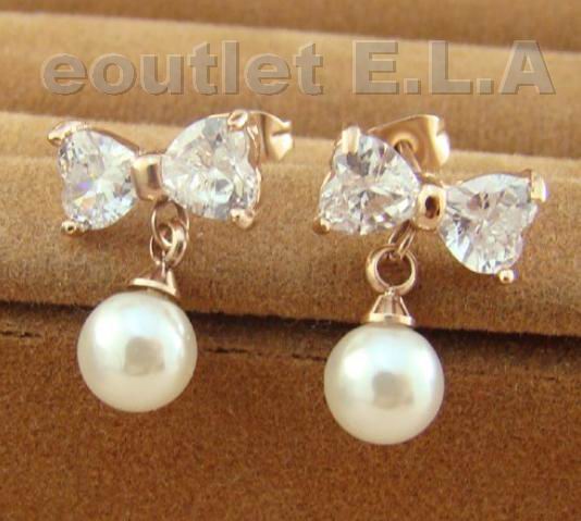 SWAROVSKI PEARL n HEART CRYSTAL BOW EARRINGS
